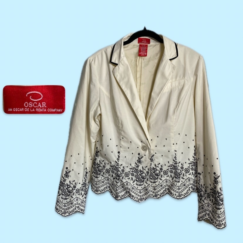 Vintage Oscar by Oscar De La Renta Women's Size 14 Embroidered Blazer Ivory